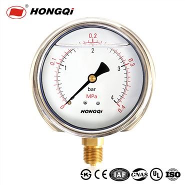 Hongqi 40 mm Μέγεθος καντράν 2", Θήκη από ανοξείδωτο ατσάλι 304 με πλήρωση υγρού, 0-0.4mpa/4 Bar Back Mount